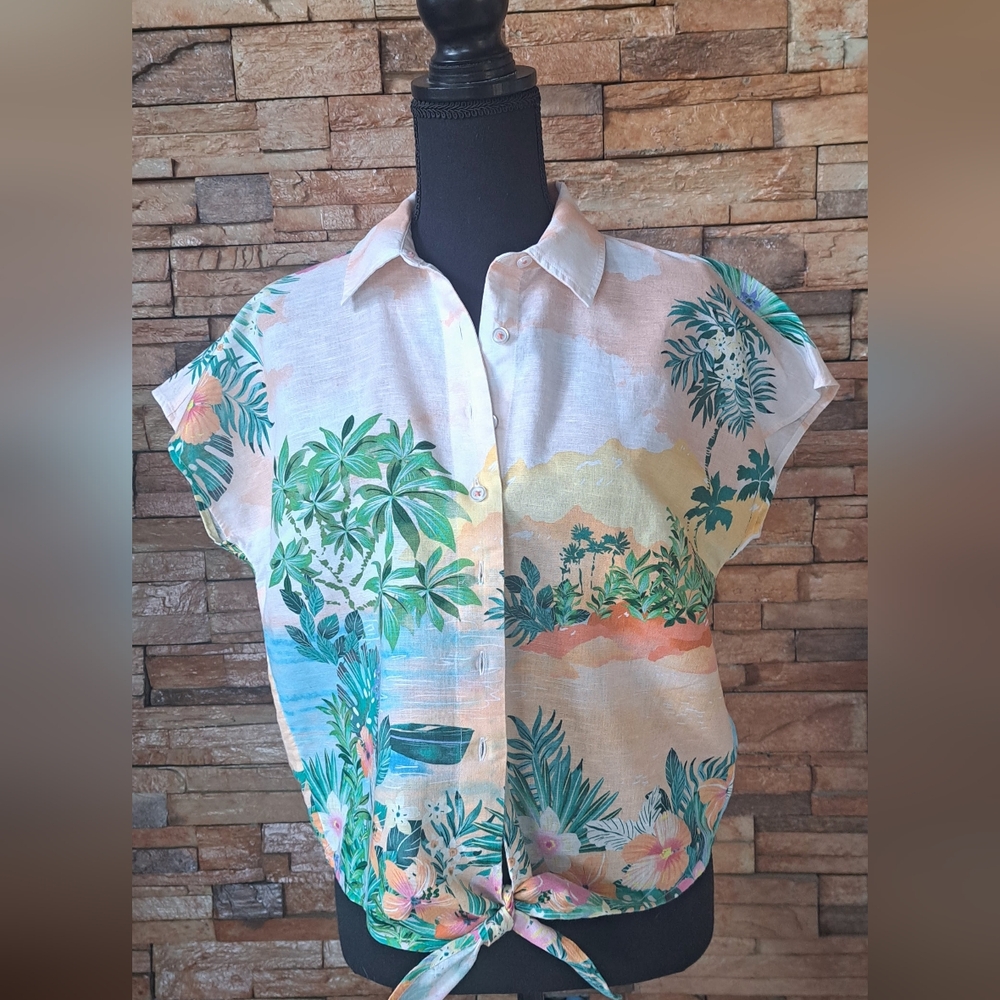 TALBOTS Tropical Print Button-Up Shirt
